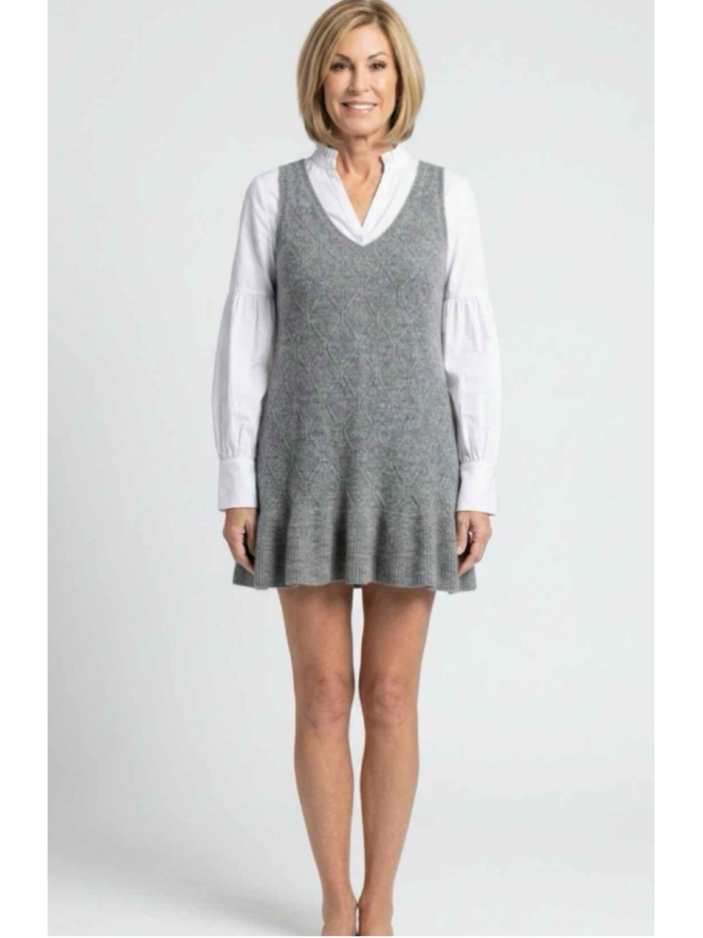 Cinq à Sept Grayson Layered Twofer Sweater Mini Dress Heather Grey White Small N